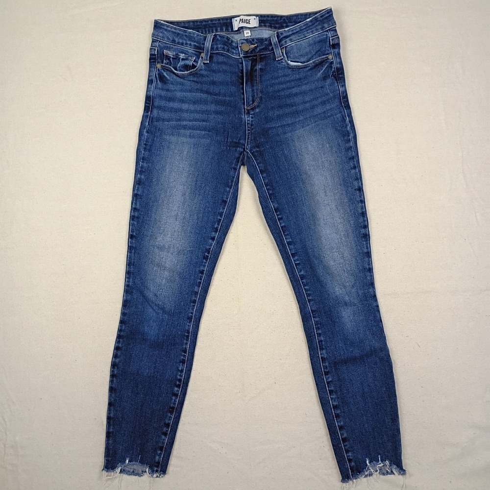 Paige Womens 29 Verdugo Crop Stretch Denim Medium Wash Raw Hem Skinny Jeans